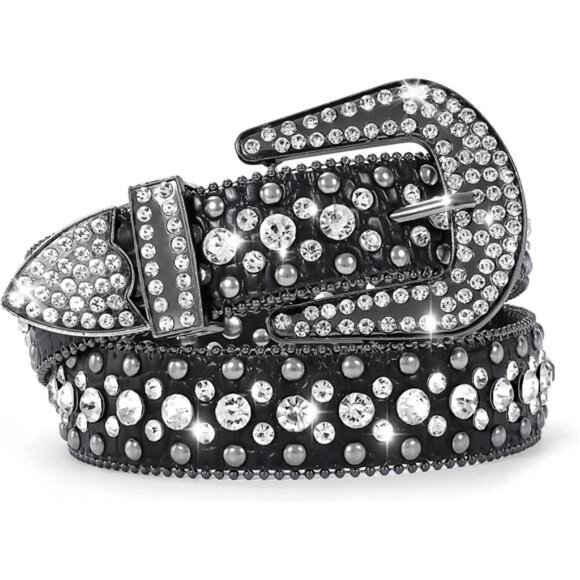 Women Rhinestone Belt for Jeans, Men Western Cowgirl Bling Studded Belt Faux main image 7